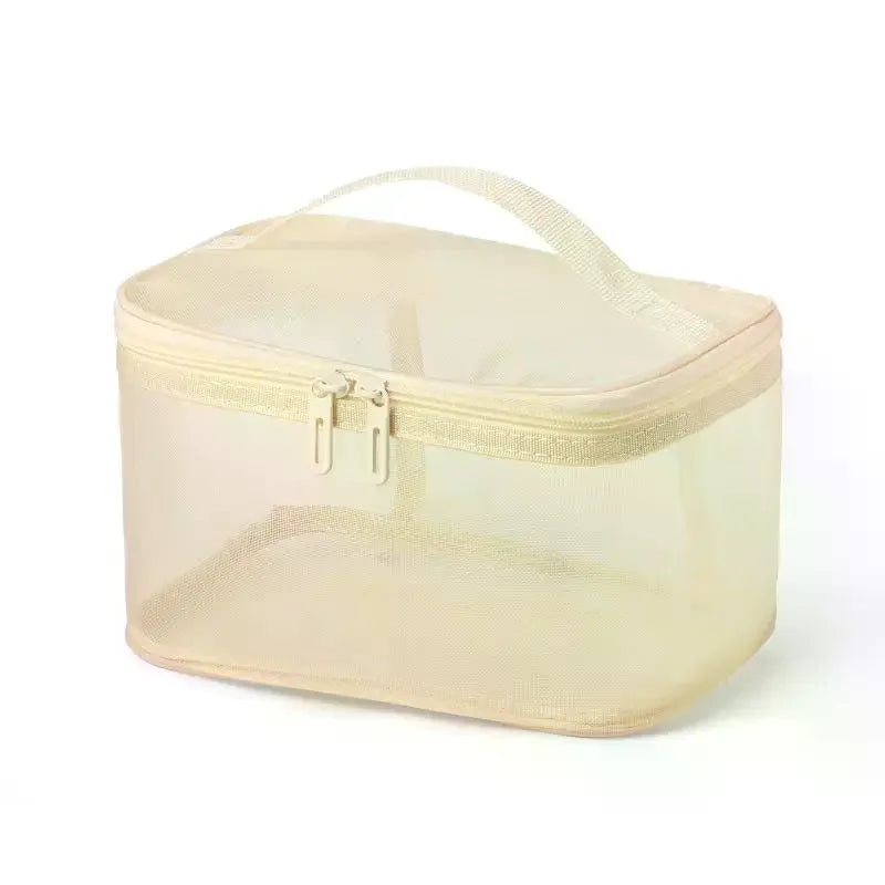 Transparent Mesh Travel Cosmetic Bag | Large Capacity Makeup & Skincare Organizer | Perfect Clear Toiletry Pouch for Vacations Qme