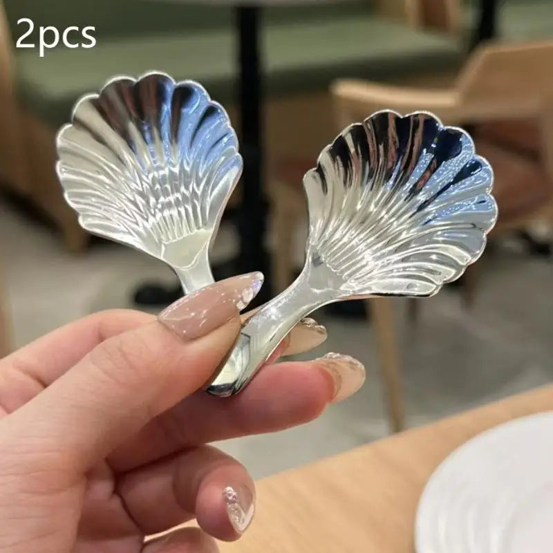 1/2/3Pcs Shell Tea Spoon Stainless Steel Stirring Sundae Coffee Tea Spoons Dessert Stirring Coffee Supplies Mini Small Coffee Qme A2