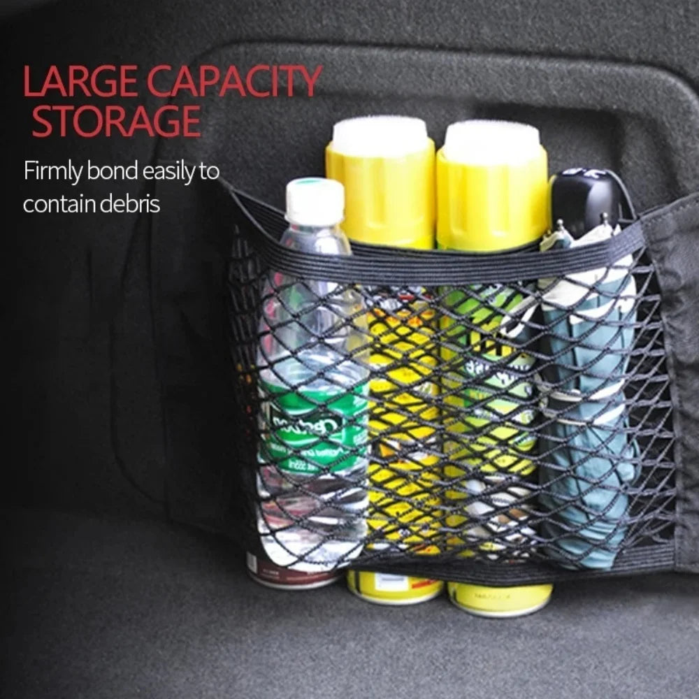Doublelayered Mesh Bag Back Compartment Storage Universal Car Trunk Organizer Rear For Seat Net With Magic Tape Auto Interior Qme