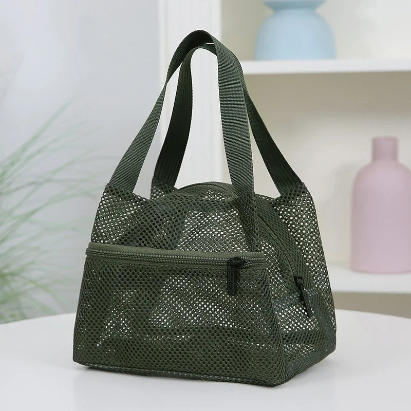 Fashion Solid Color Mesh Handbag Travel Toiletry Bag Large Capacity Cosmetic Bag Portable Sports Swimming Storage Bags Qme Green
