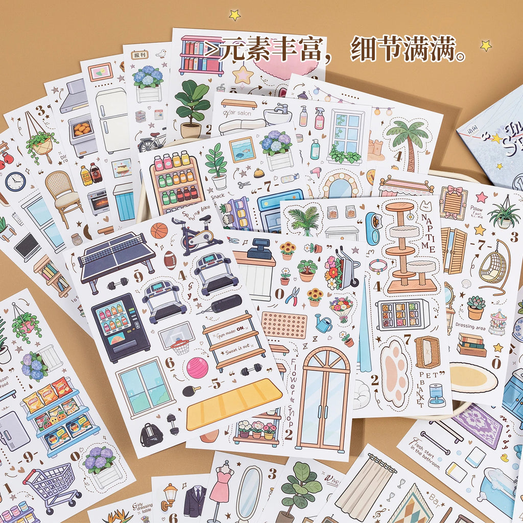 20 pcs Cartoon Scene element Die cut sticker book Journal Planner Decorative DIY Scrapbooking Sticker Laptop Stationery Stickers Qme