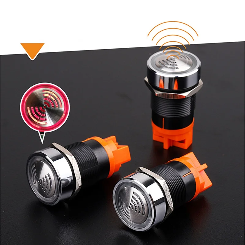A02F-22Mm Red Flashing High Decibel Waterproof IP65 Buzzer Brass Chrome Plating LED Buzzer Intermittent Flash Qme As Shown DC24V