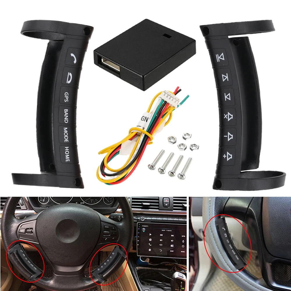 Remote Control Steering Wheel On/Off Button Wireless Car Navigation DVD Control Button Battery Operated 6 Buttons for Auto Truck Qme