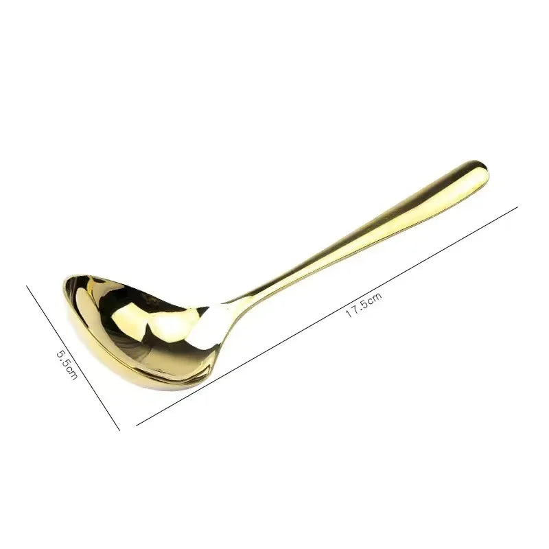 304 Stainless Steel Spoon Soup Rice Longhandle Tableware Kitchen Qme Small Gold