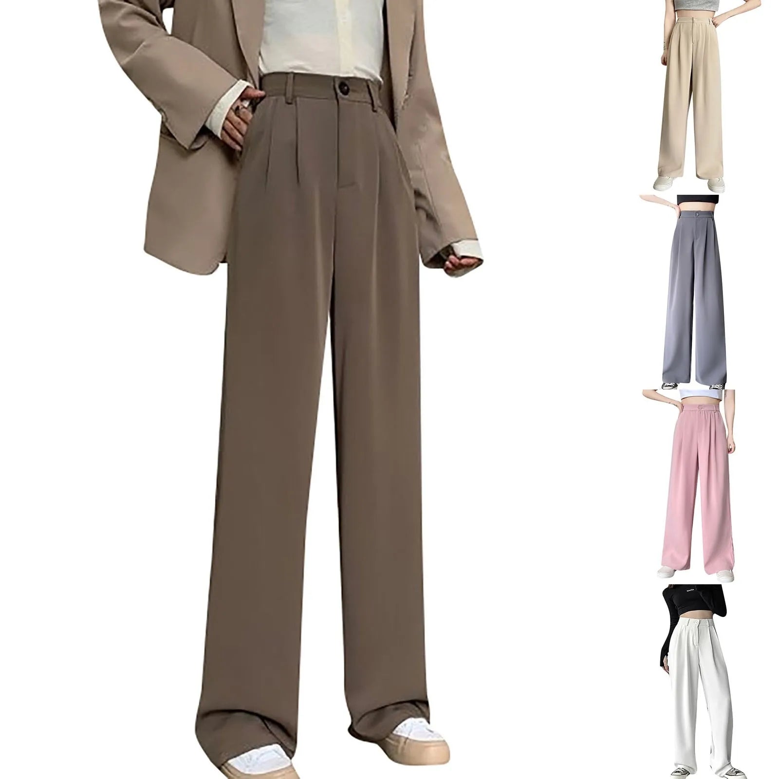 Solid Color High Waist Casual All-match Spring And Summer Daily Basic Commuting Suit Fabric Wide-leg Straight Pants For Ladies Qme