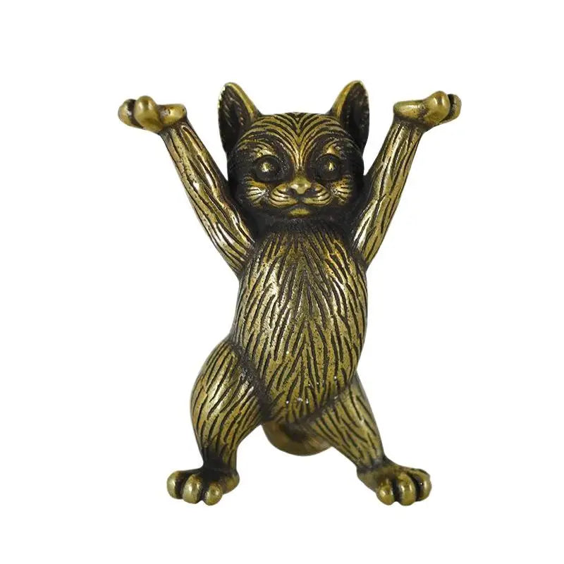 Kung Fu Cat Statue Desktop Ornaments Miniatures Home Decoration Metal Qme