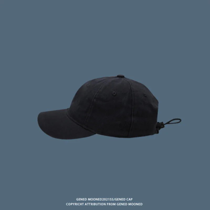 Drawstring Short Brim Hat Trendy Versatile Soft Curved Cap Qme black