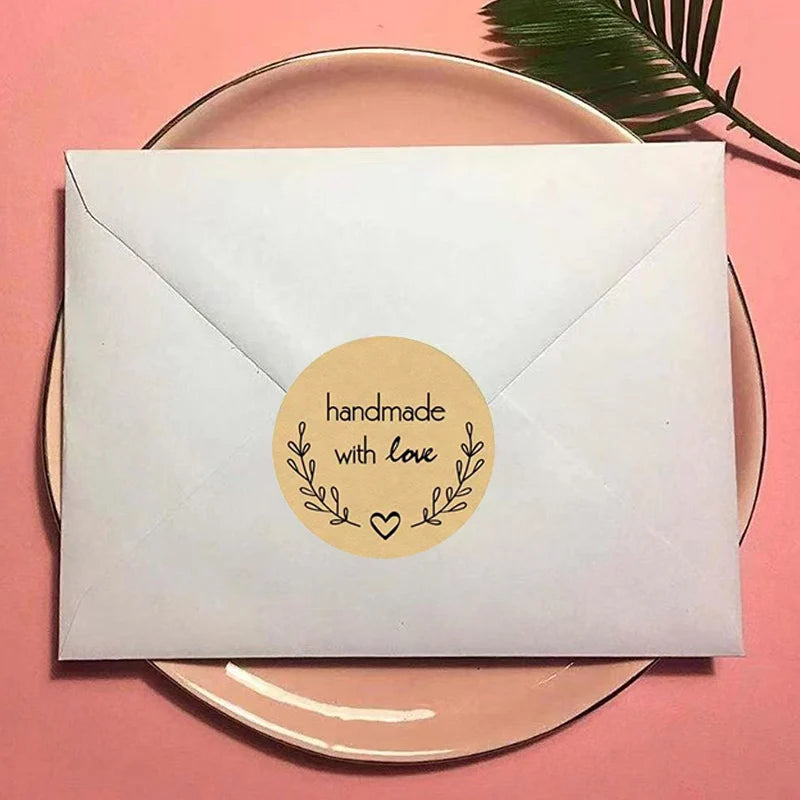 Handmade Love Stickers Roll Kraft Paper Round Labels Products Qme