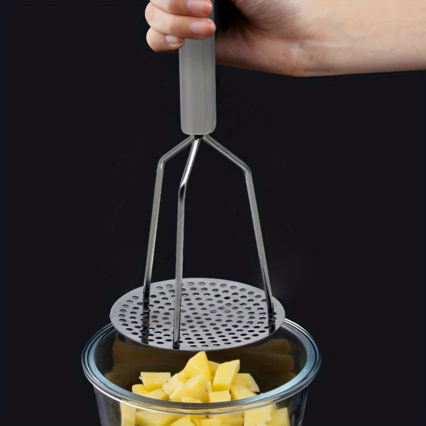 Heavy-Duty Multi-Use Potato Masher and Juicer - Stainless Steel Kitchen Tool with Comfort Grip Handle, Heavy-Duty Masher Qme