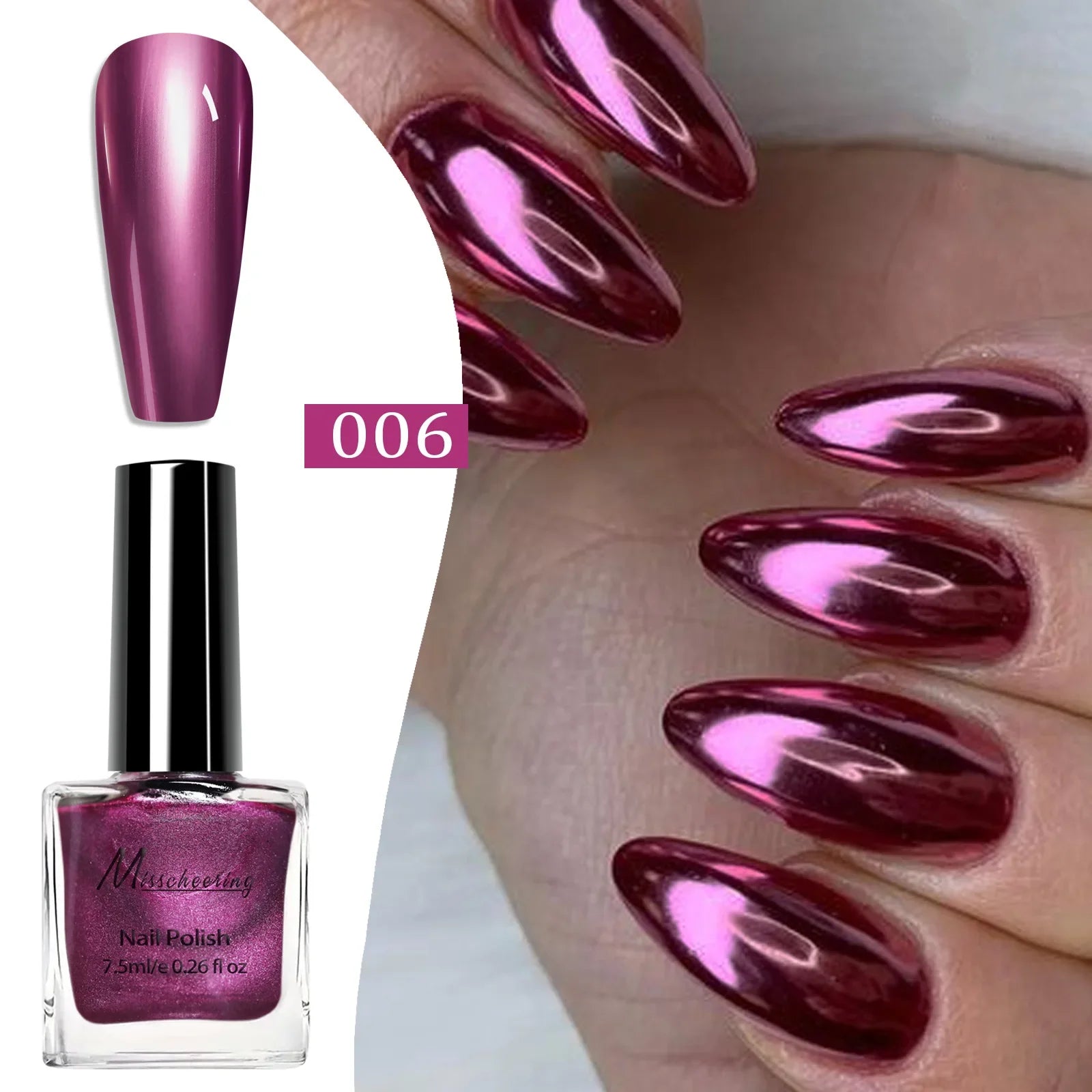 Instant Chrome Nail Polish 12 Colors - No UV Lamp Mirror Effect, Quick Dry Metallic Nail Lacquer, Long Lasting Salon Nail Polish Qme 06