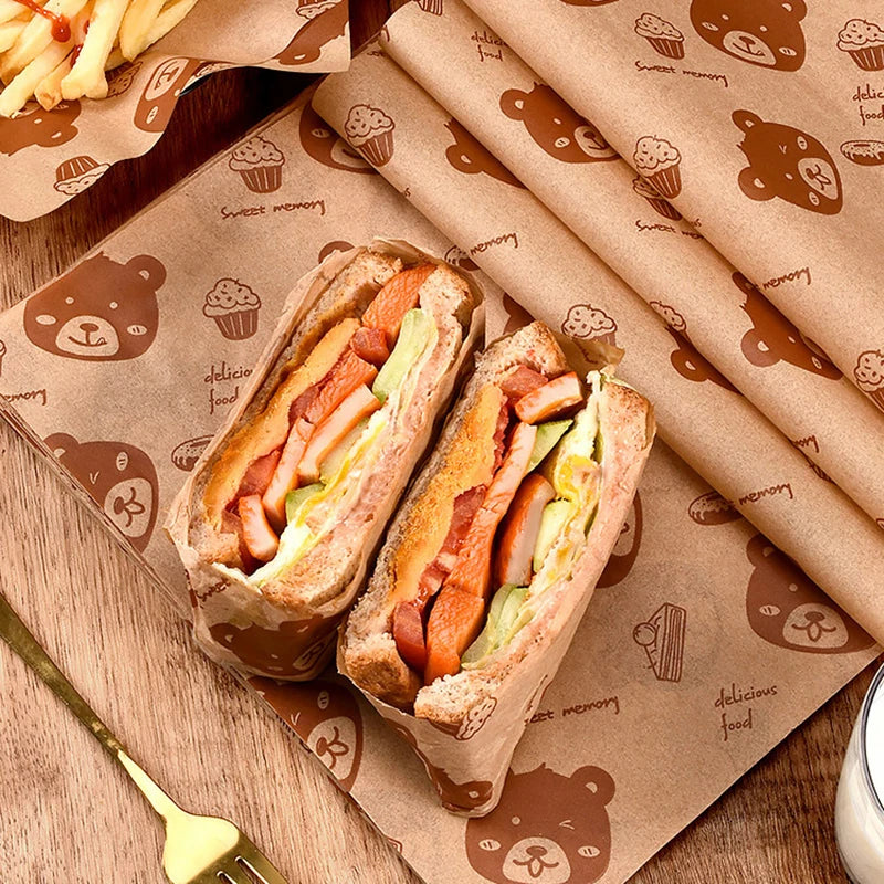 100PC Sandwich Packaging Paper Food Grade Without BisphenolA Oil Resistant Paper Bread Sandwich Fries Oilpaper Baking Tools Qme