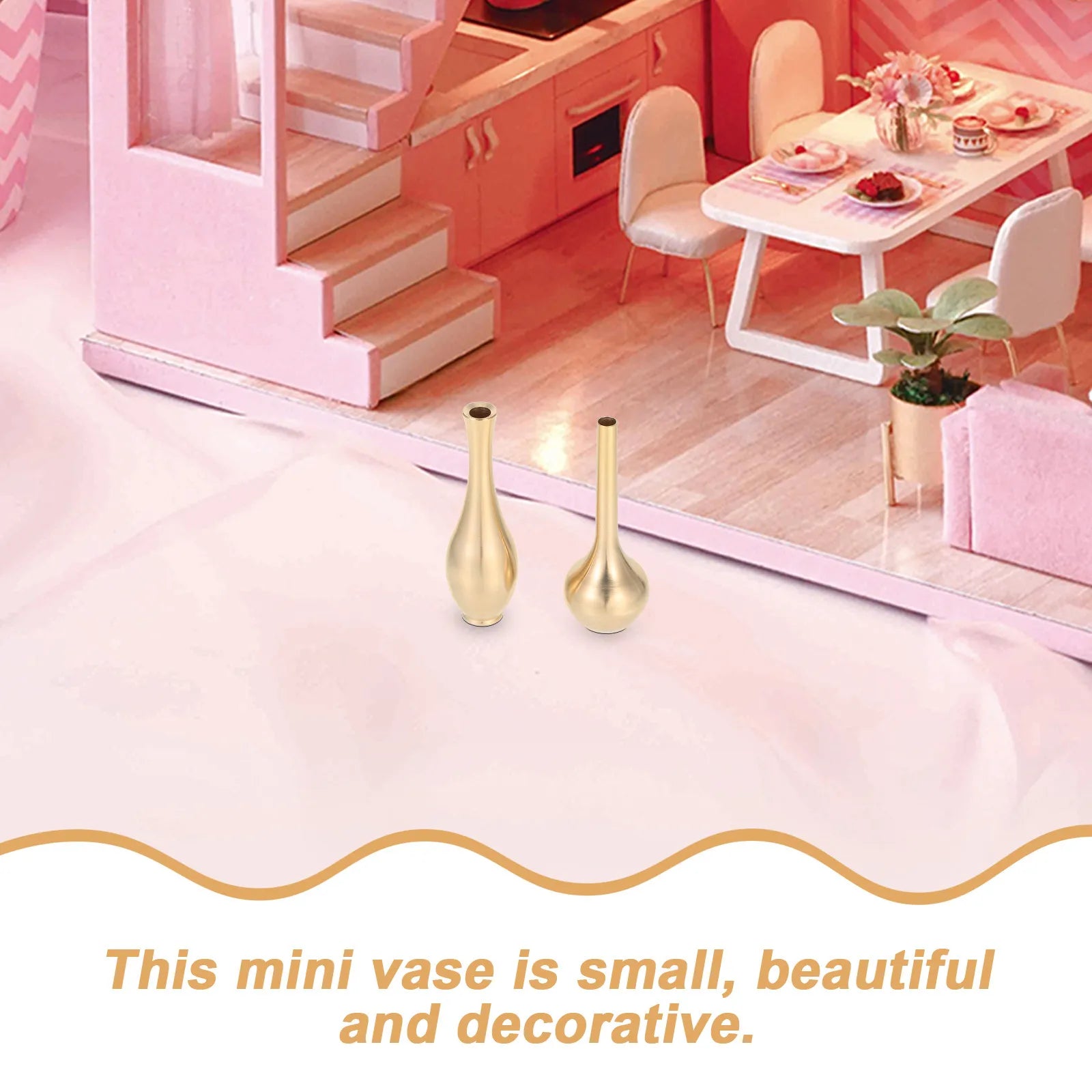 2Pcs Brass Mini Vase Set Elegant Polished Dollhouse Miniatures Incense Stick Holder Small Decorative Vase for Study Bedroom Qme
