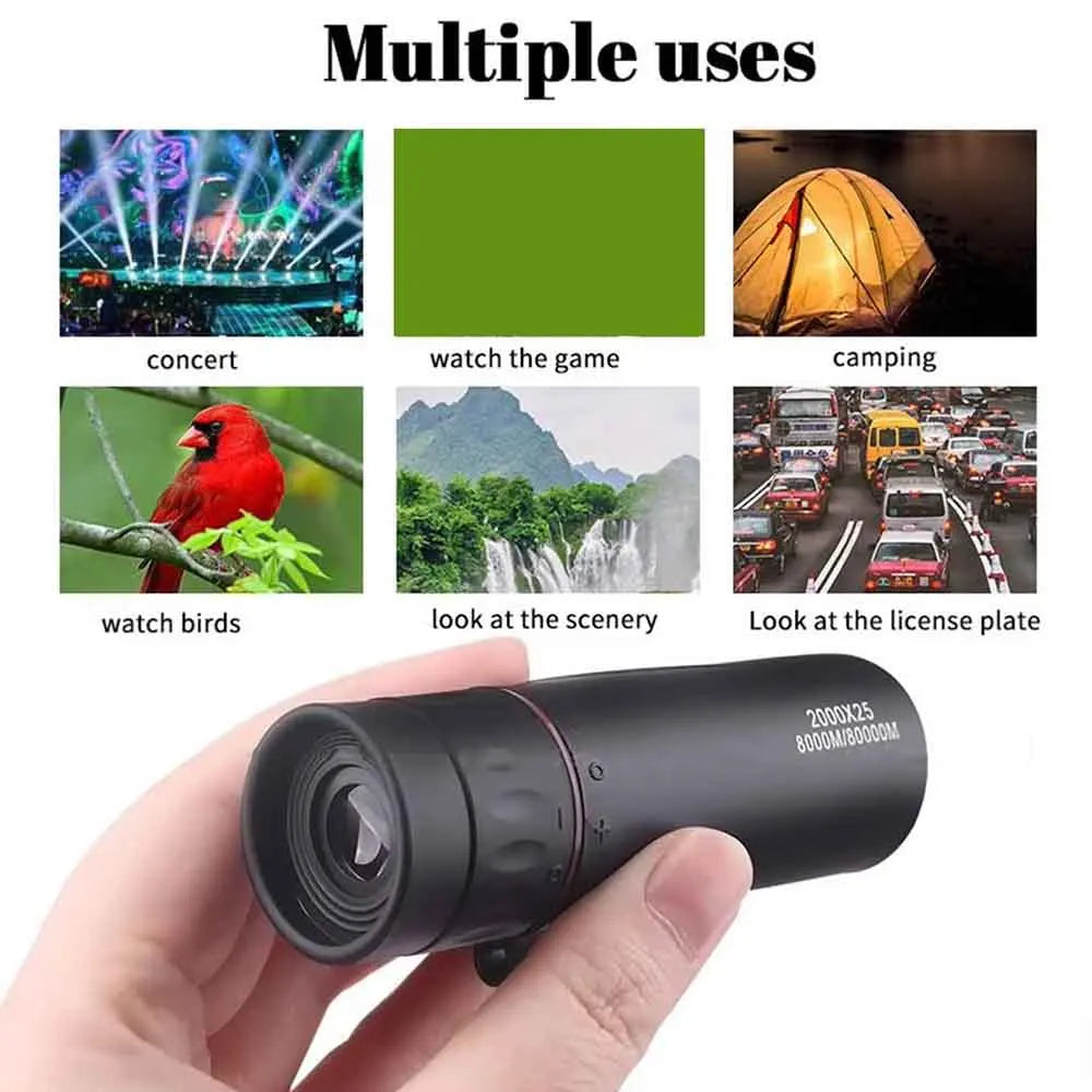 2000x25 HD Monocular Telescope Mini Portable Telescope Outdoor Camping Hunting Birdwatching Travel Hiking Fishing Telescopes Qme
