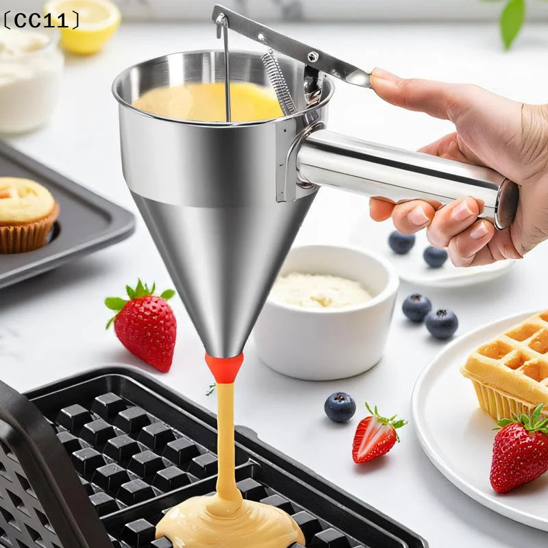 Stainless Steel Funnel Dispenser Rack Cupcake Pancake Batter Maker Qme