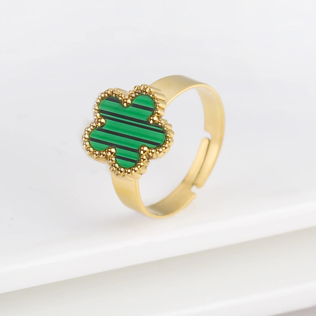 Hot Sale Stainless Steel Five-Leaf Flower Opening Adjustable Ring For Female Male Wedding Party Finger Jewelry Gifts Clover Qme H resizable