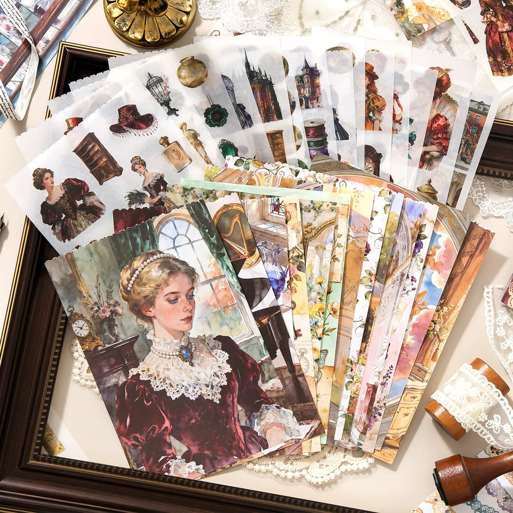 TIANZI 50 Sheets Sticker Book Victoria Estate Series die-cutting Sticker Photo Frame Desktop Decoration Sticker Back To School Qme