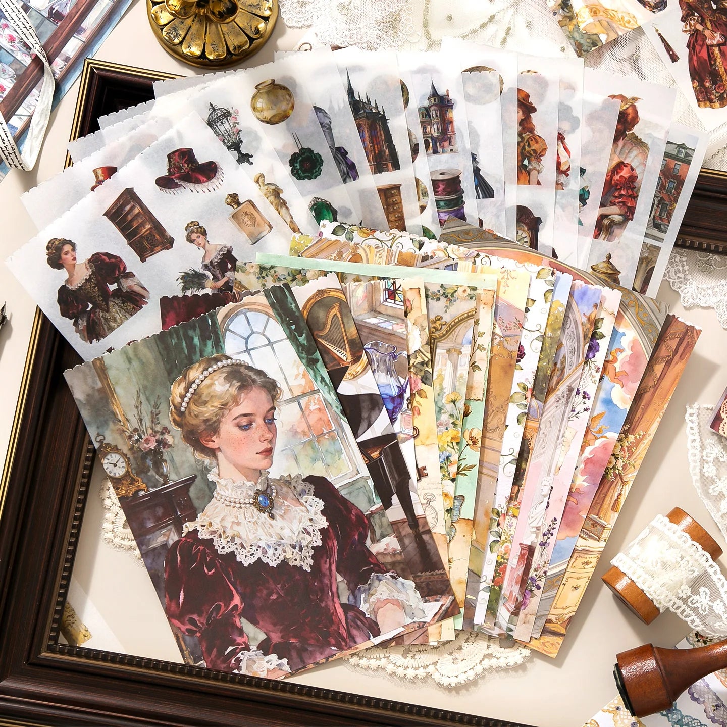 TIANZI 50 Sheets Sticker Book Victoria Estate Series die-cutting Sticker Photo Frame Desktop Decoration Sticker Back To School Qme