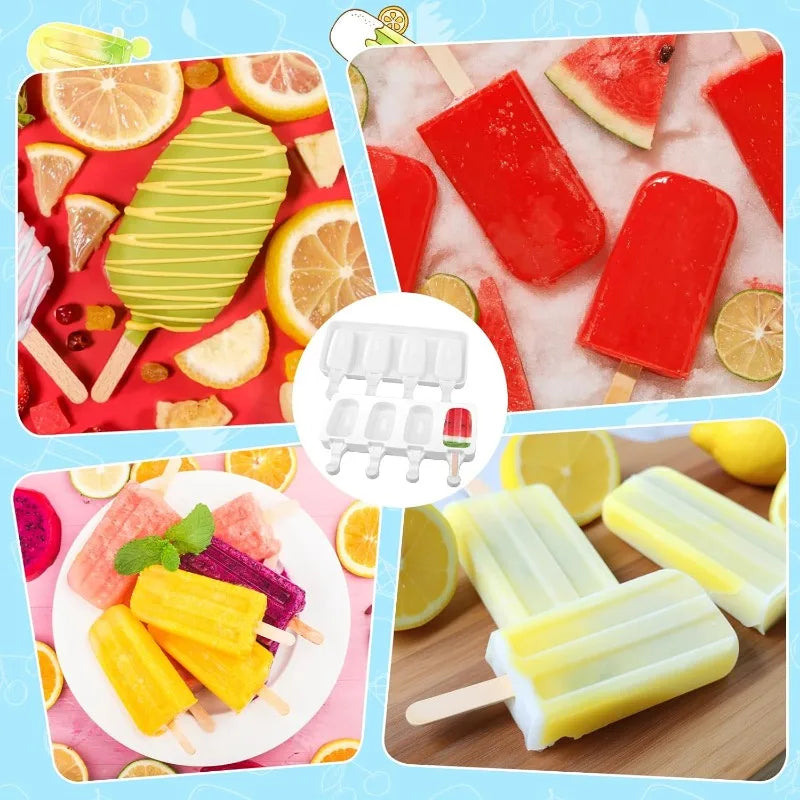 4-hole Silicone Popsicle Mold Homemade Ice Cream Juice Popsicle Mold Household Homemade Popsicle Mold Tray Qme