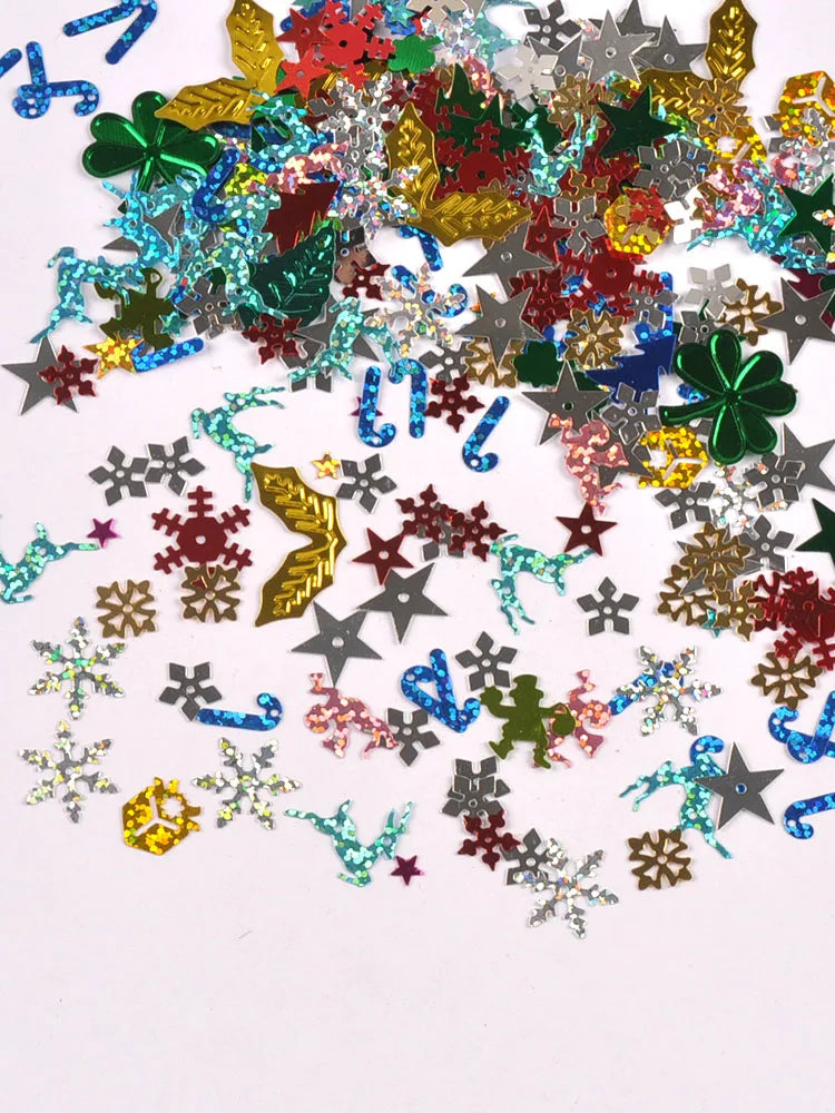 20g 9-27mm Mixed Pattern Snowflakes/Christmas Leaves/Stars PVC Confetti Sequins Table New Year Party Supplies Decoration c3764 Qme mixed