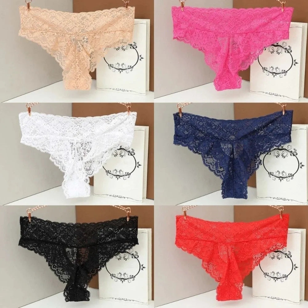 Soft Mid Waist Lace Panties Flower Transparent Underwear Women Qme