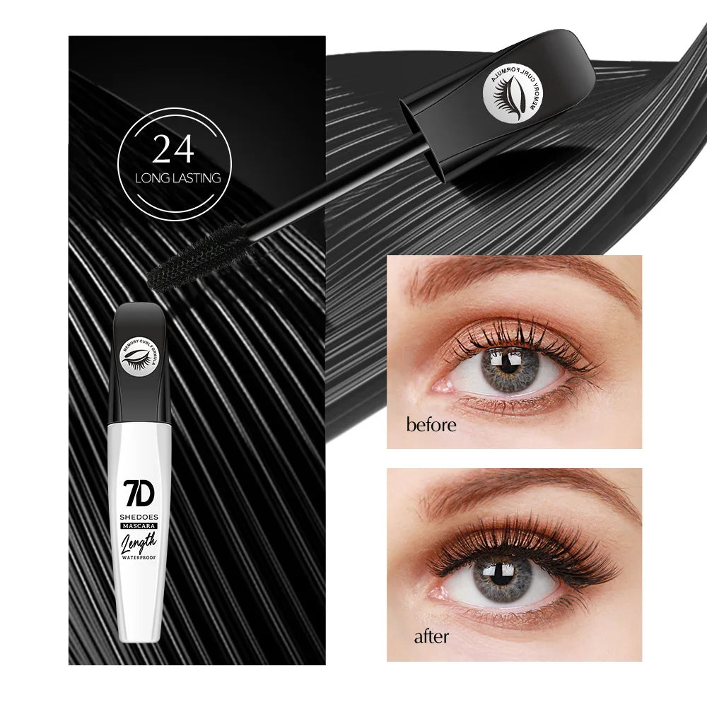 1 2 7D Waterproof Mascara Long Lasting Smudge-proof Non-flaking Qme