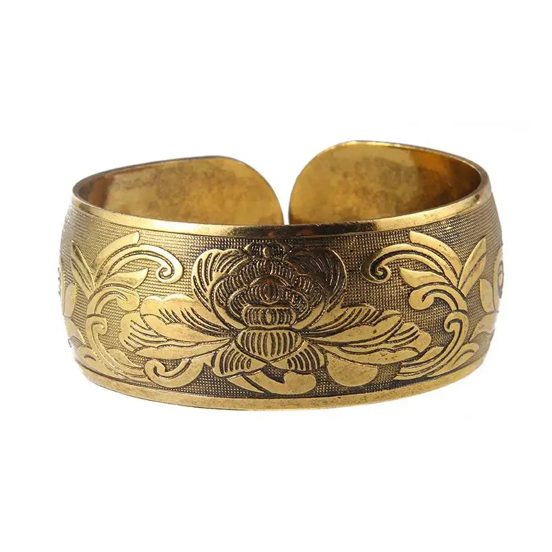 Vintage Gold-Tone Elephant Engraved Wide Cuff Bracelet Adjustable Boho Bangle For Women & Men Qme A2