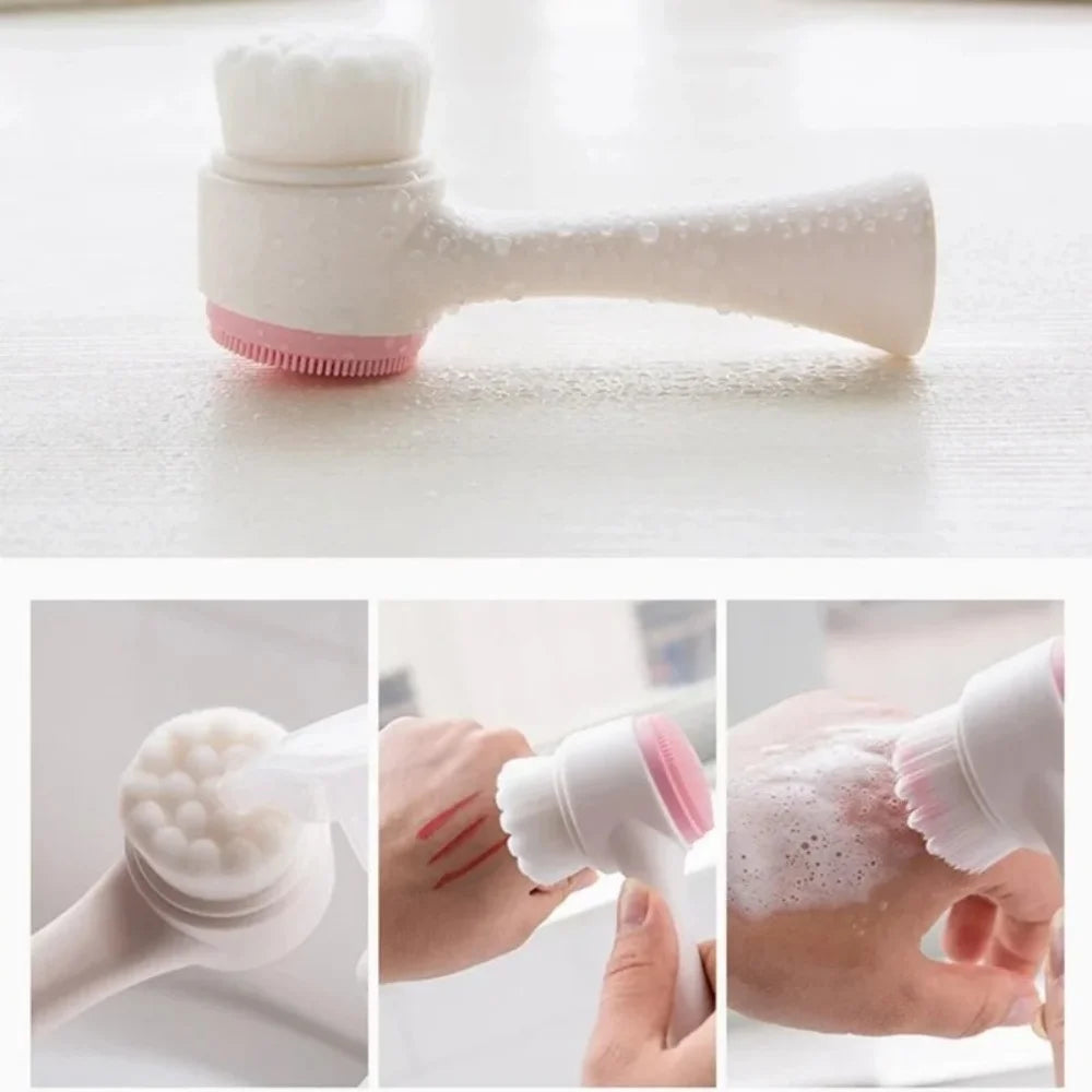 Double Sided Silicone Facial Cleansing Brush Soft Bristles Exfoliating Face Scrubber Deep Pore Cleaning Massage Skin Care Tool Qme