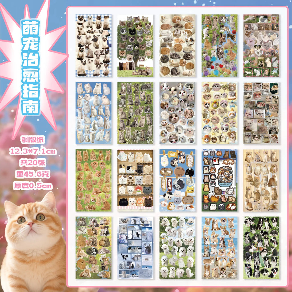 Cute PET Die Cut Stickers Book - 20/40 Sheets Cartoon Pet Theme Handmade Scrapbooking Material for Phone Stickers Qme B