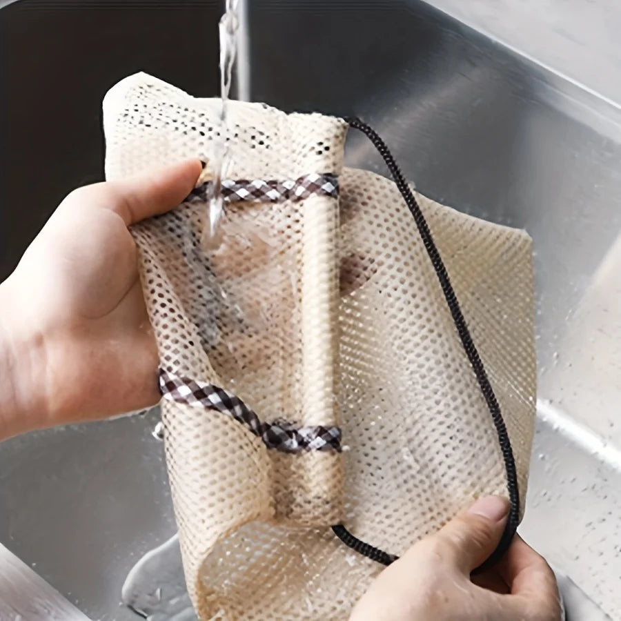 1pc Classic Style Hanging Mesh Storage Bag with Window-View - Multipurpose Fabric Shelf Basket for Fruit and Vegetable Qme