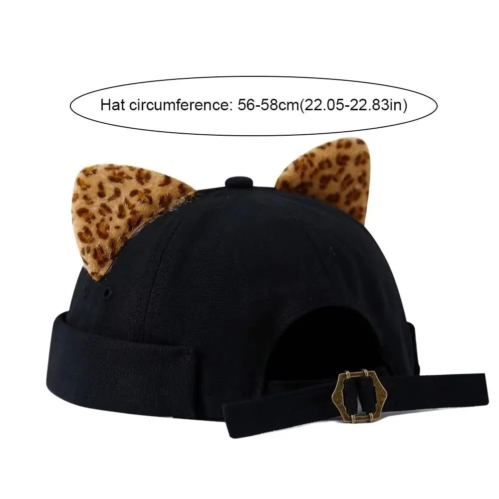 Simple Cute Cat Ears Brimless Hat Sweet Breathable Dome Melon Cap Qme