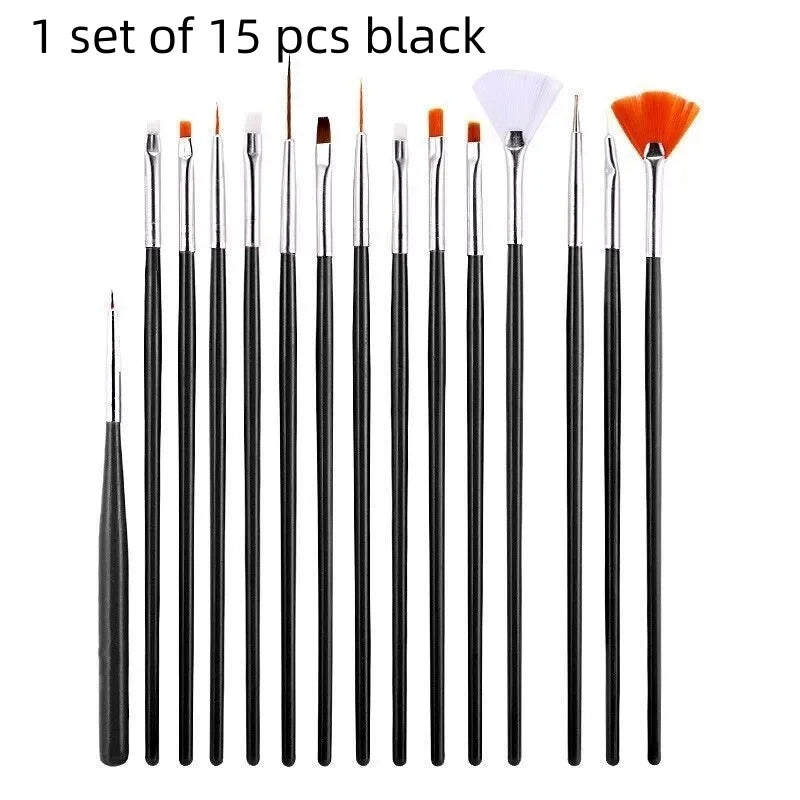 1set/15pcs color Nail Art Brush Set UV Gel Polish Pen Acrylic Nail Design Painting Tools for Nail Artistry Qme 15pcs black