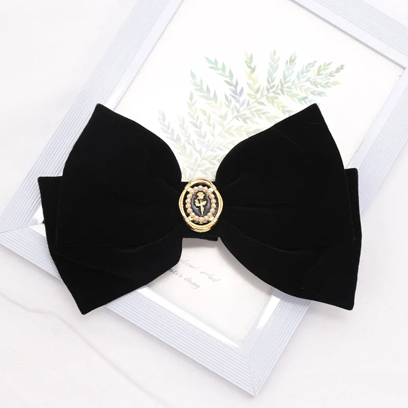 Black Velvet Bow Hairpin Elegant Fabric Roses Hair Clips Girls Women Qme A1