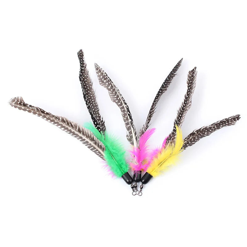 Spare Feather Stick Head Cat Teasing DIY Homemade Toy Pet Qme Random color 3Pcs