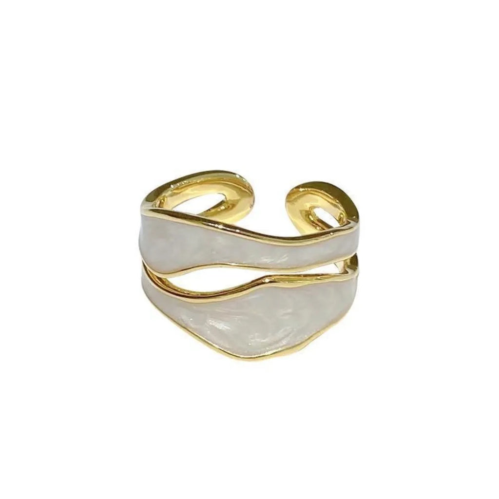 1pcs Drop Glaze Wedding Rings Women Couples New Fashion Elegant Double-layered Irregular Geometric Handmade Party Jewelry Gifts Qme