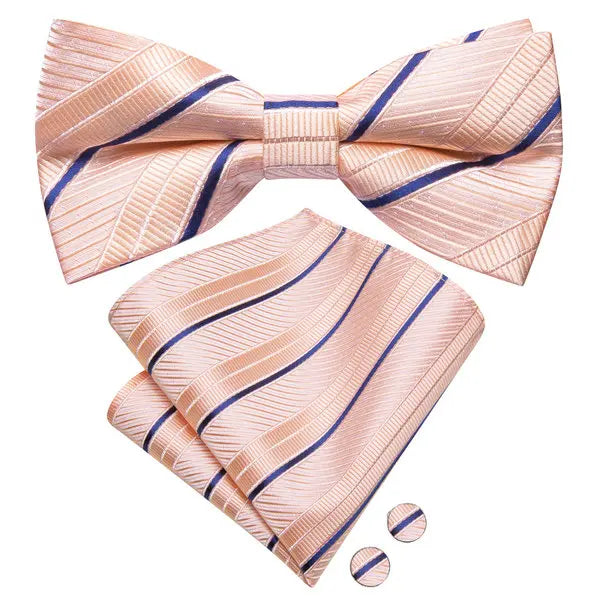 Mens Bow Tie Hanky Cufflinks Pre-tied Red White Pink Solid Floral Stripes Paisley Bowtie for Male Wedding Business Gift Qme LDLH2584
