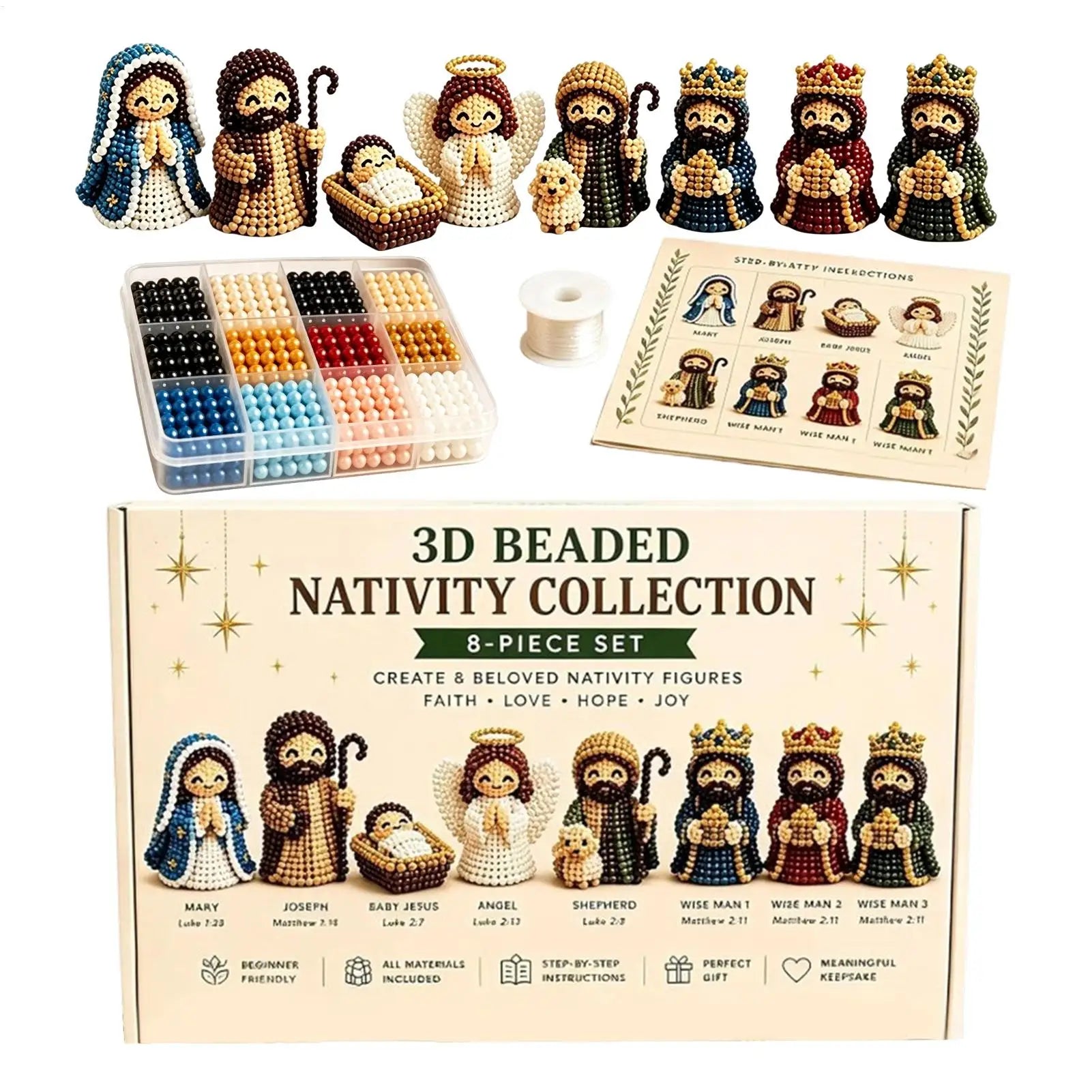 NEW Nativity Bead Craft Kit 3D Beaded Craft Figurines Decor Beading Christmas Figures Kit For Men Women Adults Dad Wife Husband Qme