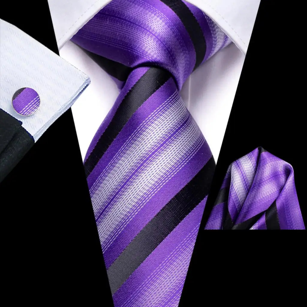 Black Red Striped Wedding Tie Men Handky Cufflink Necktie Fashion