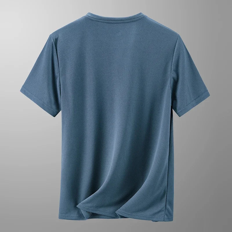 Men's Short Sleeve T-Shirt Summer Pure Color Loose High Elastic Quick Dry Sport Casual Fitness Half Sleeve Top Casual T-shirt Qme