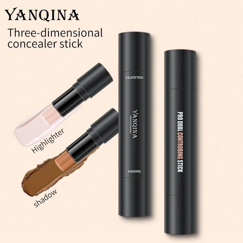 2-in-1 Dual-ended Contour & Highlight Stick, multifunctional facial contour stick, creates V-face and nose shadow, long lasting Qme