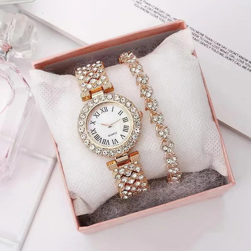 Reloj Fashion Roman Pattern Diamond Ladies Watch for women Quartz Women's Watch Girls Lady Clock Bracelet Chains Free Shipping Qme
