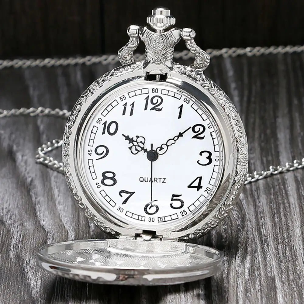 Vintage Pocket Watch Hollow Cover Design Quartz Movement Necklace Pendant Chain Unisex Gifts Qme
