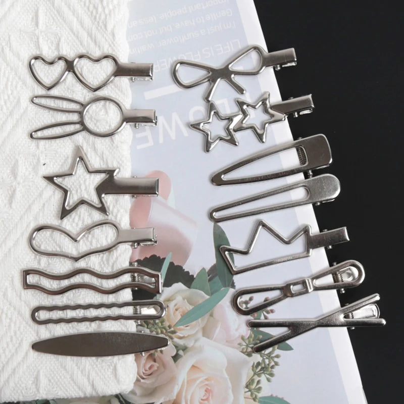 28Pcs/Set Fashion Metal Hair Clips Women Girls Y2K Duckbill Hairpin Personality Headwear Barrettes Hairclip Styling Accessories Qme