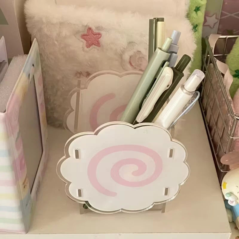 Spiral Design Acrylic Fish Cake Pen Holder Cute Cloud-shaped Qme