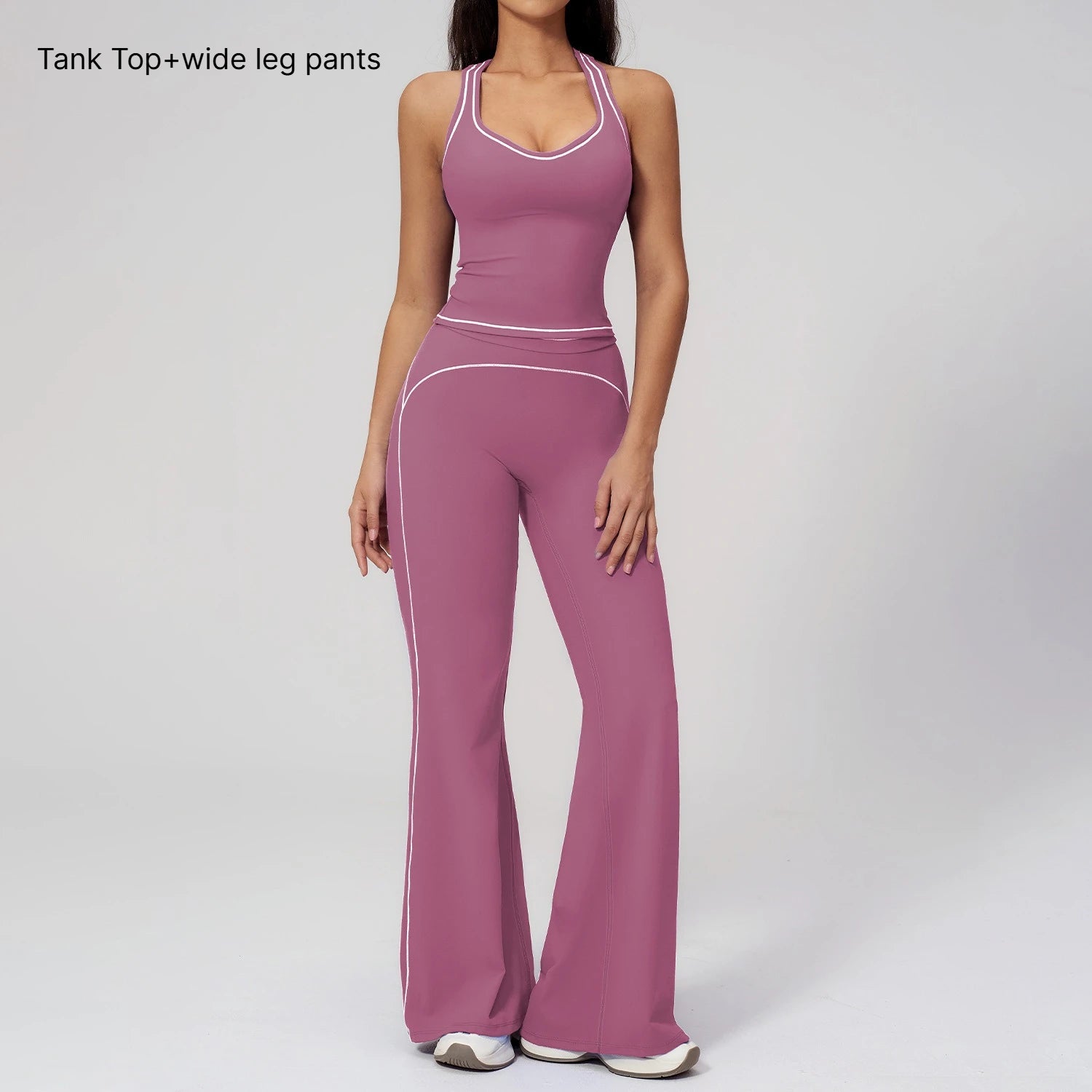 A 2PCS Yoga Set Gym Clothes Outdoor Sports Outfits Women Tracksuit Gym Fitness Suits Workout Flared Pants Sportswear Qme 2pcs Purple M