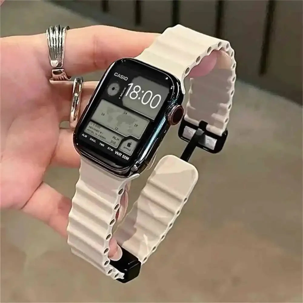 Silicone Strap For Apple watch band 49mm 46 45 44 40 41 38mm magnetic buckle bracelet iWatch series 3 4 5 6 se 7 8 9 10 Ultra 2 Qme