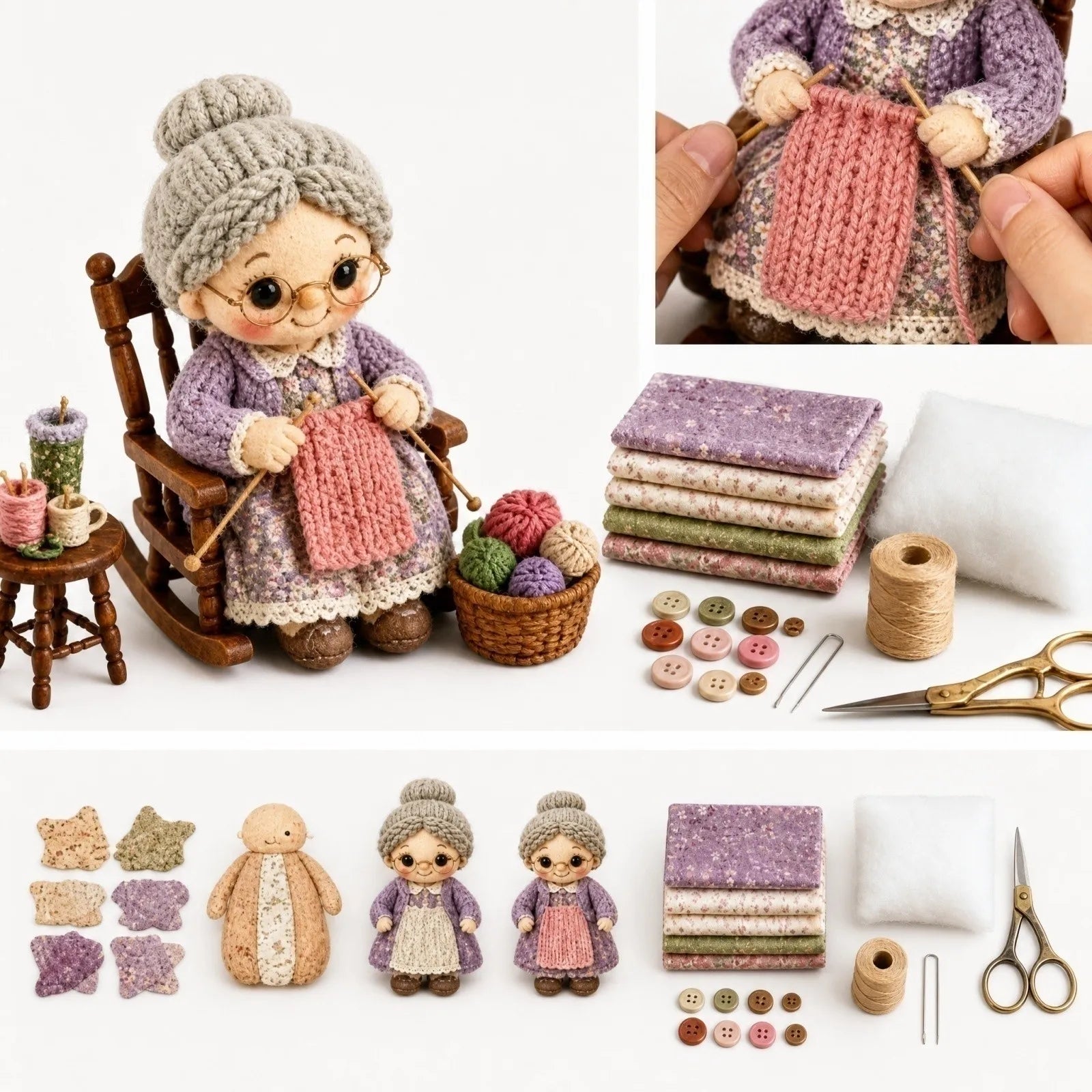 Doll Patchwork DIY Kit Complete Sewing Material Pack Fabric Accessory Set Handcraft Making Supplies for Beginner and Craft Lover Qme