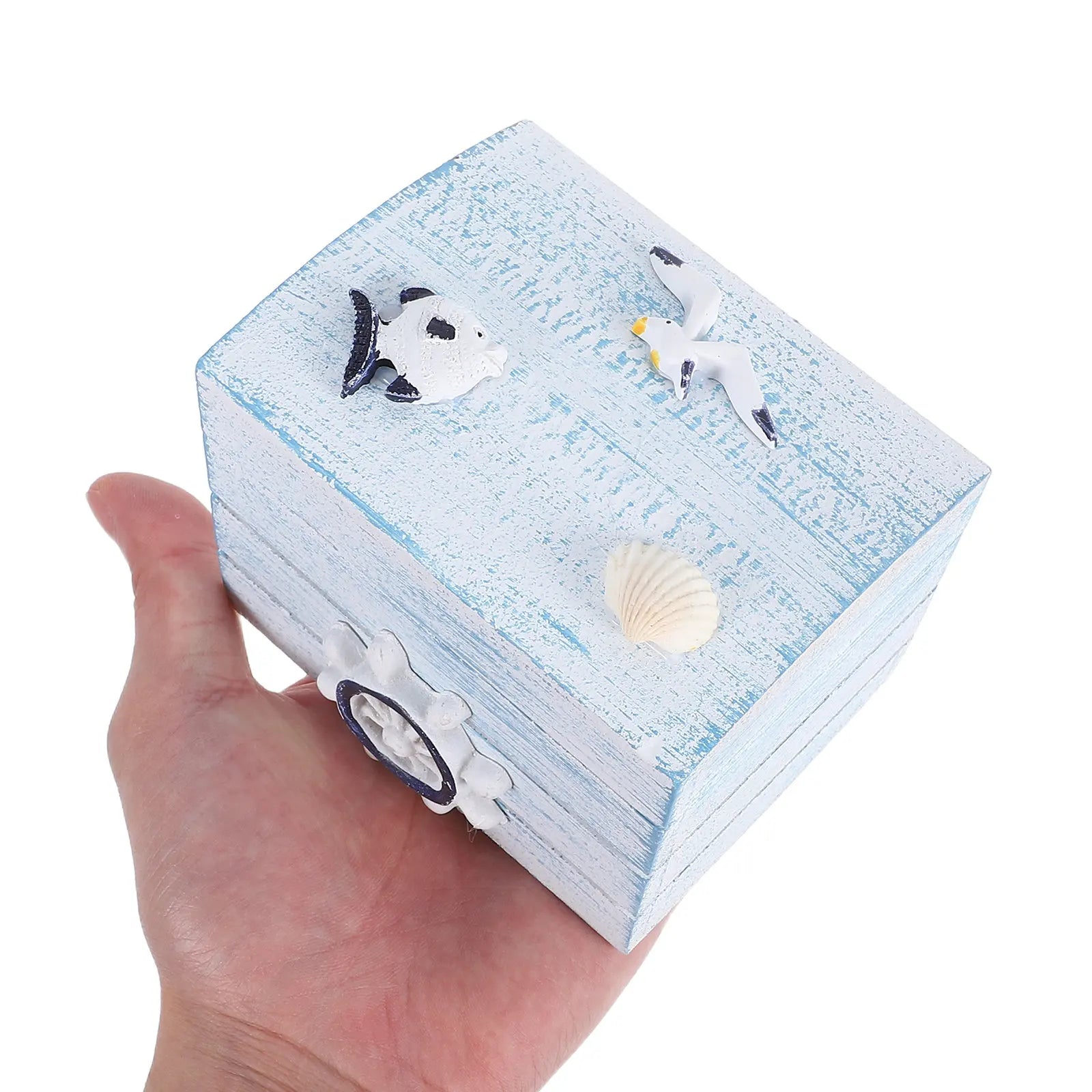 Ocean Style Wooden Box Handcrafted Chest Decorative Storage Jewelry Chest for Home Decor Coastal Wooden Box Qme Default Title