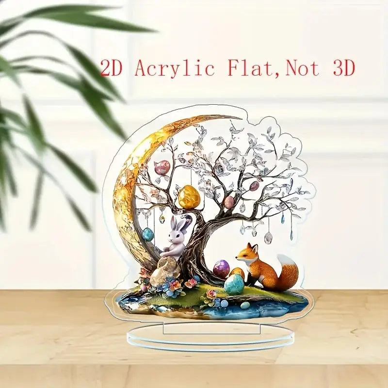 Cute Rabbit Desktop Ornament Easter Egg Shaped Cottage Acrylic 2D Flat Qme A7
