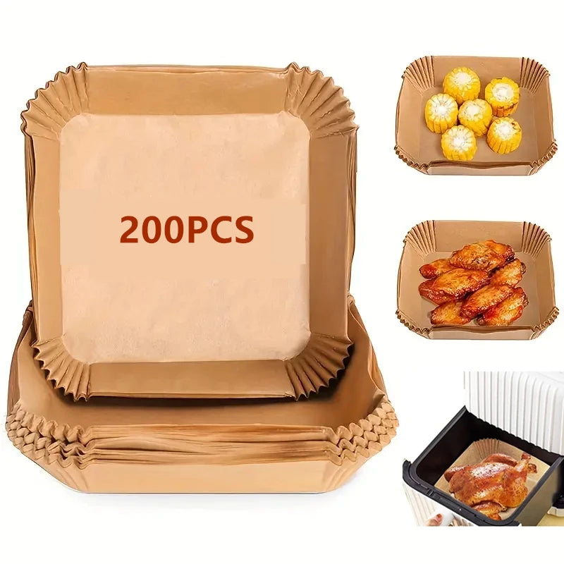 50/100Pcs Air Fryer Disposable Paper Parchment Wood Pulp Steamer Cheesecake Air Fryer Accessories Baking Paper For Air Fryer Qme 200PCS