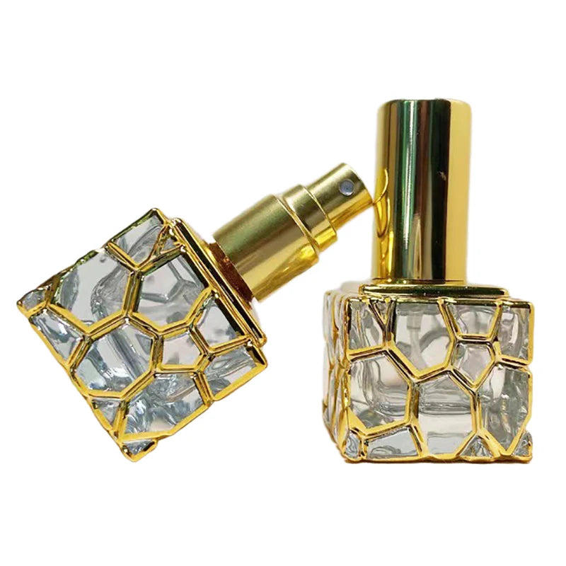 Cube Gold Glass Bottle Empty Cosmetic Containers Travel Portable Qme